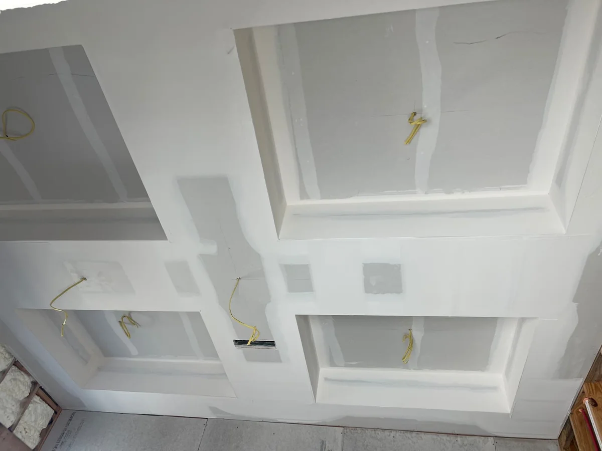 Coffered ceiling finished and ready for paint